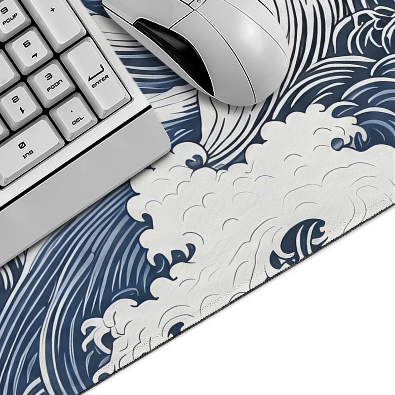Mouse Pad Japanese Blue Wave Pattern Gamer XL Computer Home Mousepad XXL keyboard pad Soft Non-Slip Laptop Table Mat Mice Pad