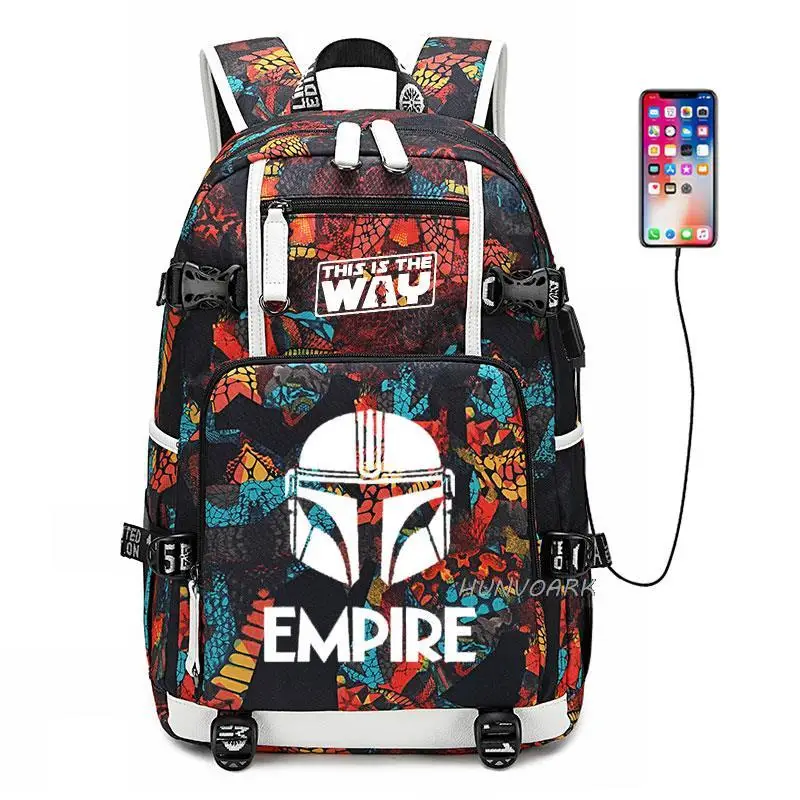 スターウォーズバックパックusb充電ラップトップトラベルバックパックマンダロリアンティーンエイジャー向け防水ラップトップスクールバッグmochilas