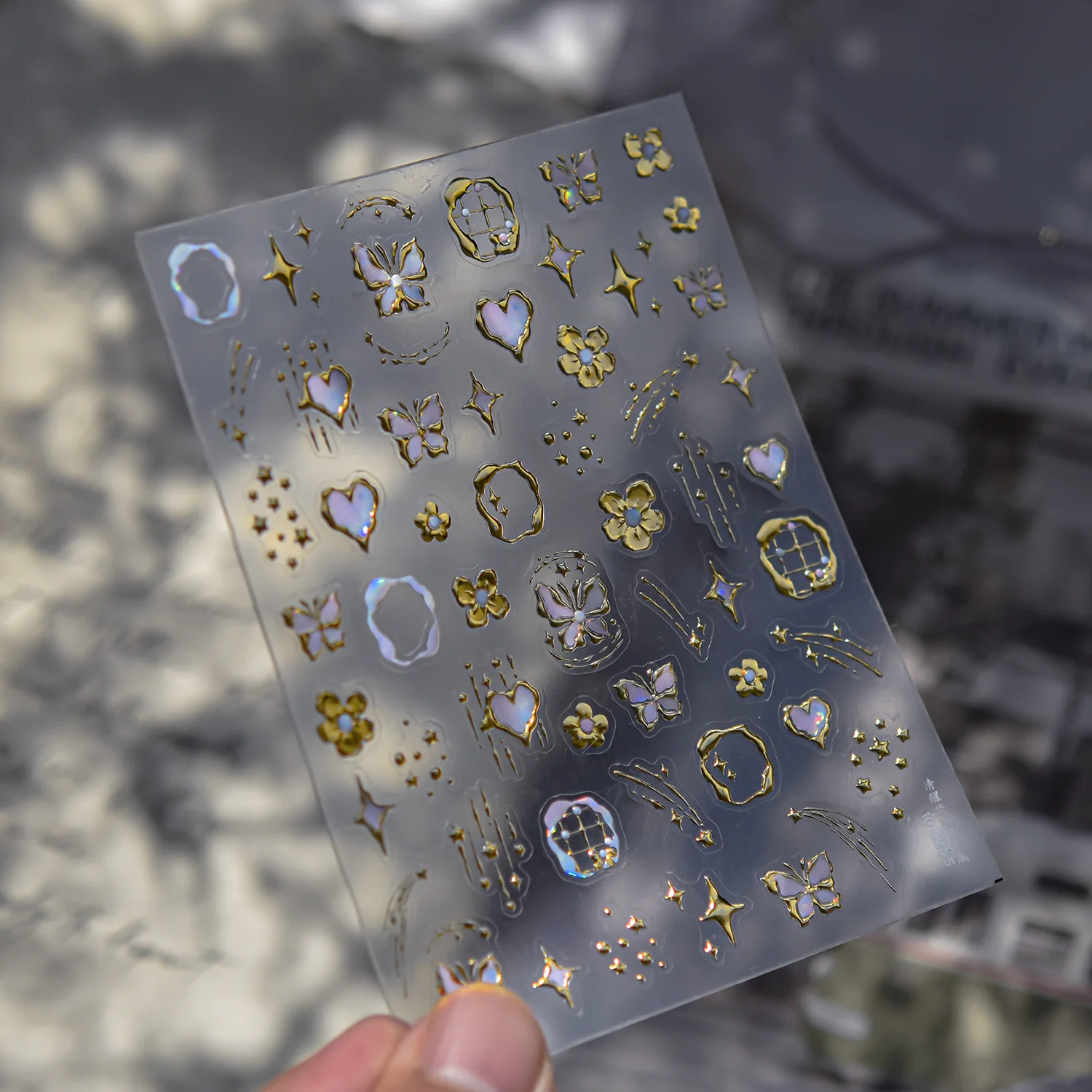 Oro e argento Dreamy Butterfly Star a forma di cuore Adesivo per unghie adesivo di alta qualità Decorazione per unghie Decalcomanie Design T-5255