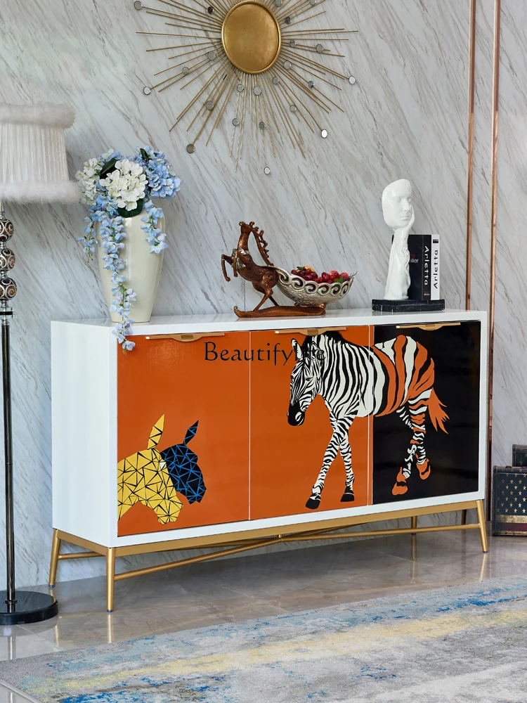 Post-Modern Minimalist Nordic Painted Zebra Metal Affordable Luxury Style Hallway Shoe Cabinet Curio Cabinet