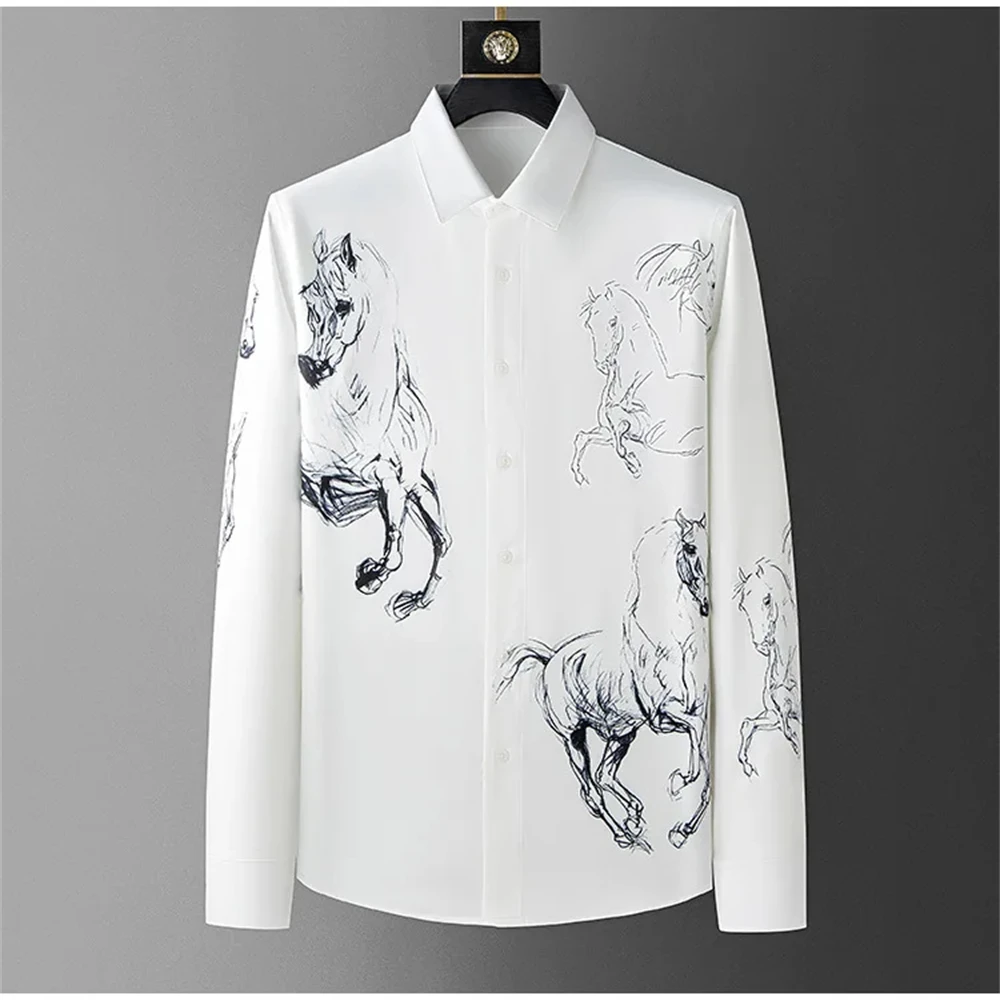 Printed Shirt Men's Casual Shirt High Quality Fashionable Korean Style Plus Size Men's Clothing Camisas Para Hombre Elegantes