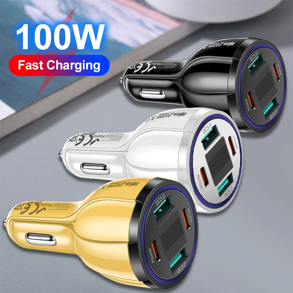 PD 100W Car Charger 4 Ports USB Fast Charging Car Phone Adapter For iPhone 15 Samsung Huawei Xiaomi QC 3.0 Type C Charger in Car