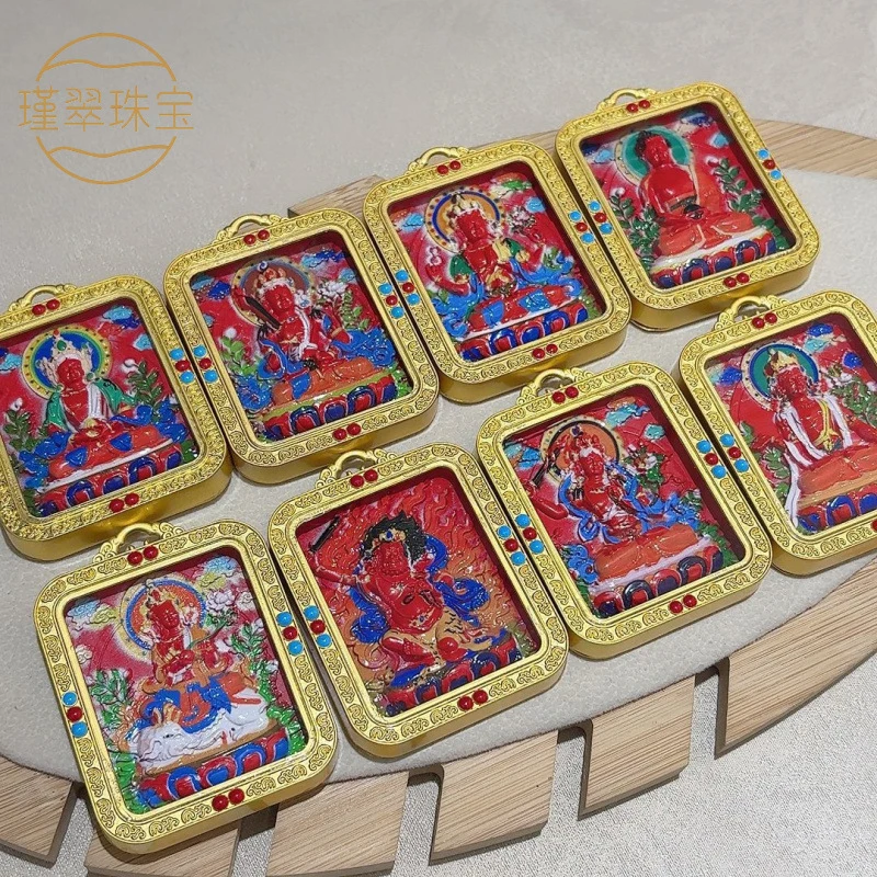 A hand-painted thangka pendant featuring a personal guardian spirit, square-shaped, suitable both men and women