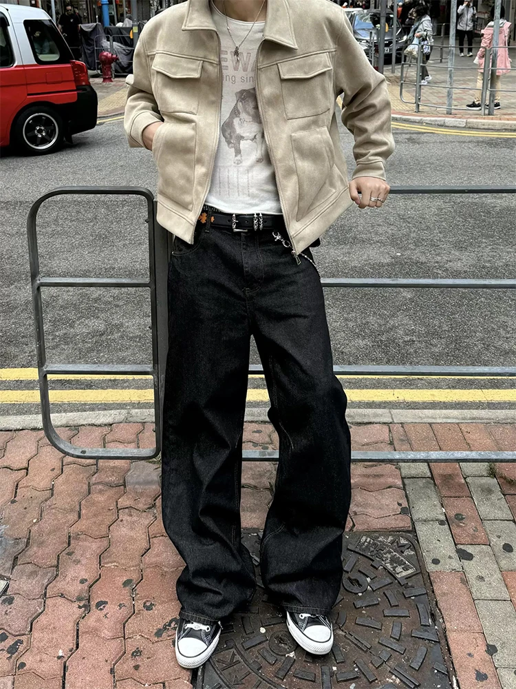 

American Retro Hair Ganshan Original Bull Knife Jeans Men's Baggy Design Sense Pants Micro Flared Straight Leg Jeans