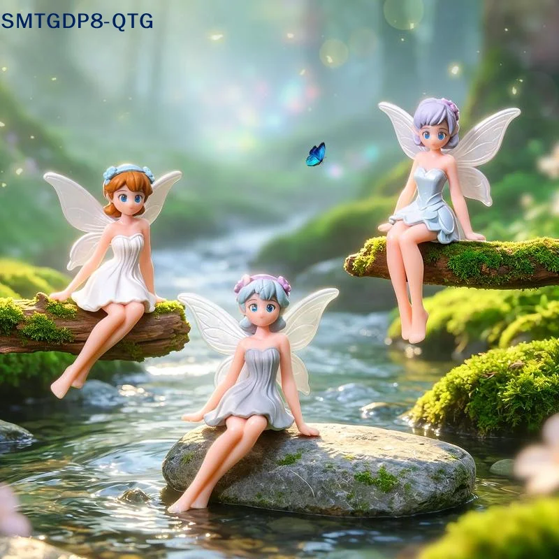 Hot 4Pcs Fairy Elf Figurine Cute Miniature Winged Fairy Statue Micro Garden Landscape Ornament Desktop Decoration DIY Cake Decor
