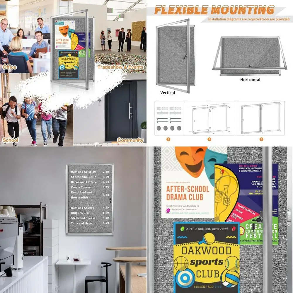 

Weatherproof Outdoor Bulletin Board, Acrylic Door, Grey Felt, Aluminum Frame, 36x24 (5 A4)