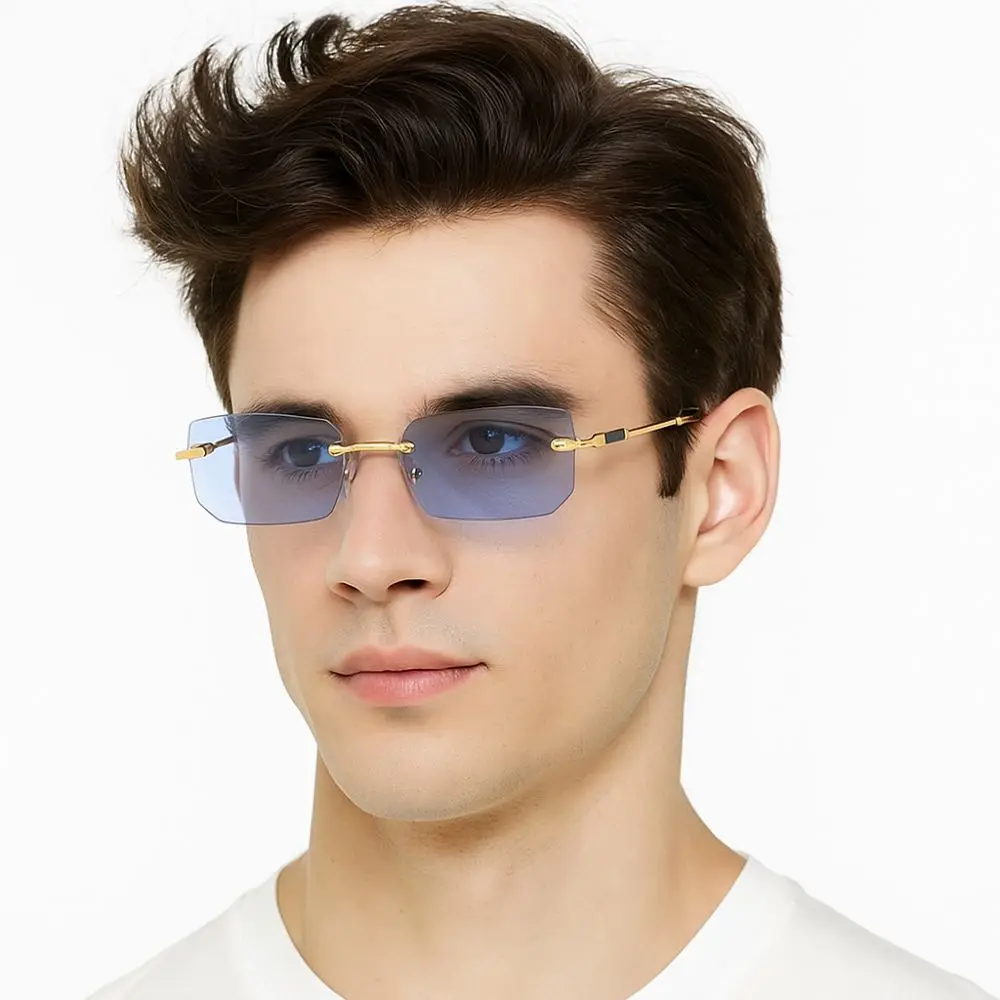 

Retro UV 400 Rimless Sunglasses Rectangle Punk Men Sunglasses Metal Y2K Driving Shades Eyewear Unisex