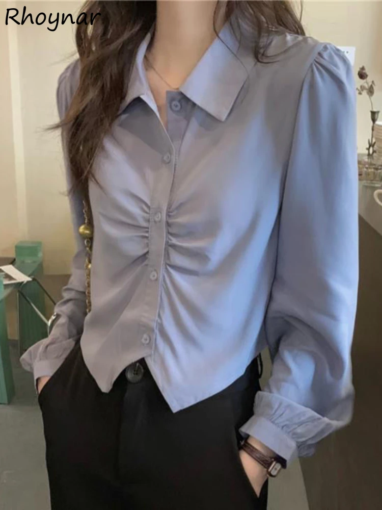 

Long Sleeve Shirts Women Solid Simple Slim Fit Spring Korean Style All-match Design Temperament Chic Office Lady New Clothing