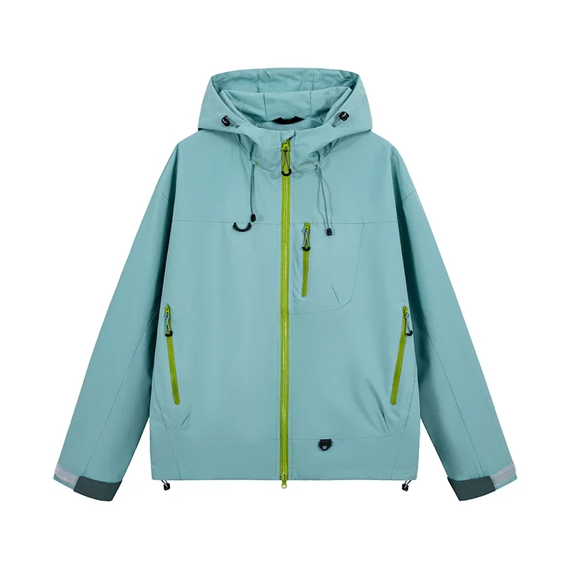 Unisex Couple Style Hooded Outdoor Jacket, Windproof Water Resistant Hiking Coat, Sports Outerwear for Cycling Fishing