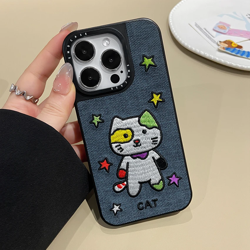 아이폰 17 16 15 14 13 Pro 12 11 Max Plus 16Pro 수제 패브릭 자수 강아지 폰 케이스 15Promax 커버 쉘