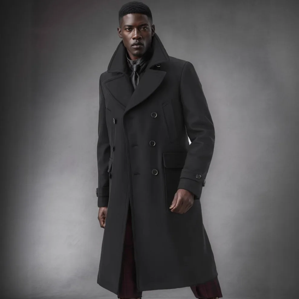 2026 Autumn Winter New Reversed Notch Lapel Double Breasted Woolen Medium Long Coat Men Business Casual Commuting Warm Outerwear