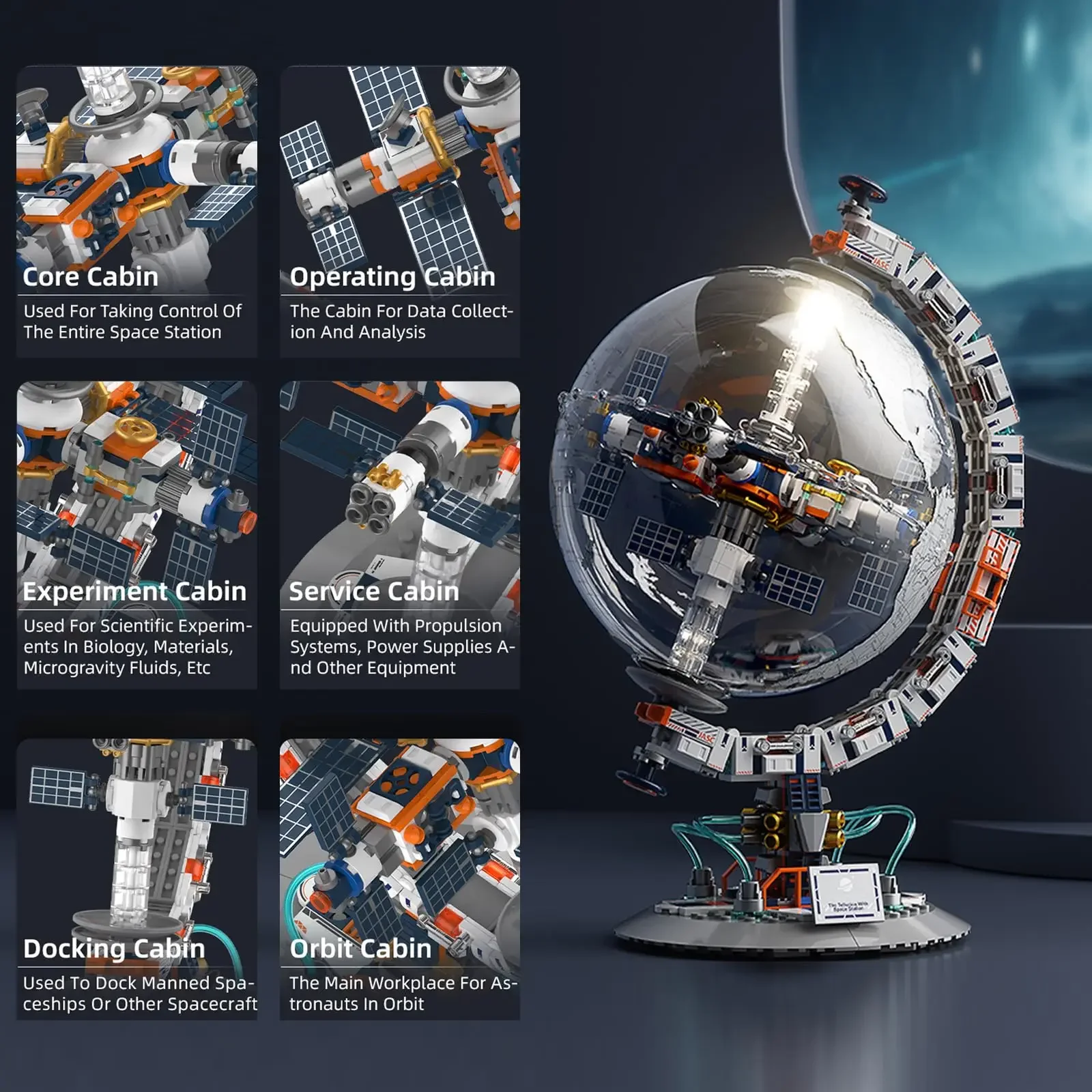 Bloques de construcción de globo terráqueo giratorio, modelo espacial motorizado, técnico creativo, amanecer, puesta de sol, Sim MOC, regalo coleccionable de escritorio