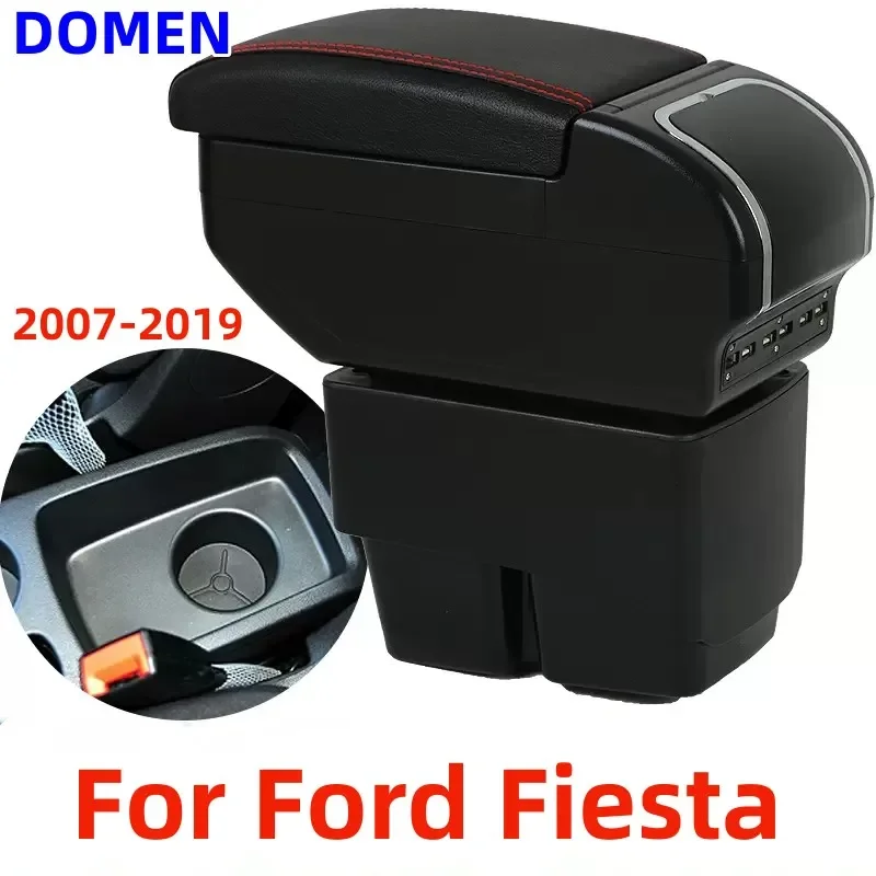 

NEW For Ford Fiesta armrest box Central Store Content With Retractable Cup Hole Large Space Dual Layer USB Charging 2009-2017