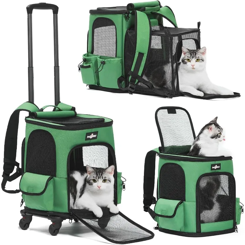 

Cat Carrier Backpack with Wheels, Expandable Rolling Pet Carrier with Breathable Mesh, for Small Medium Cat Dog Under 20LBS