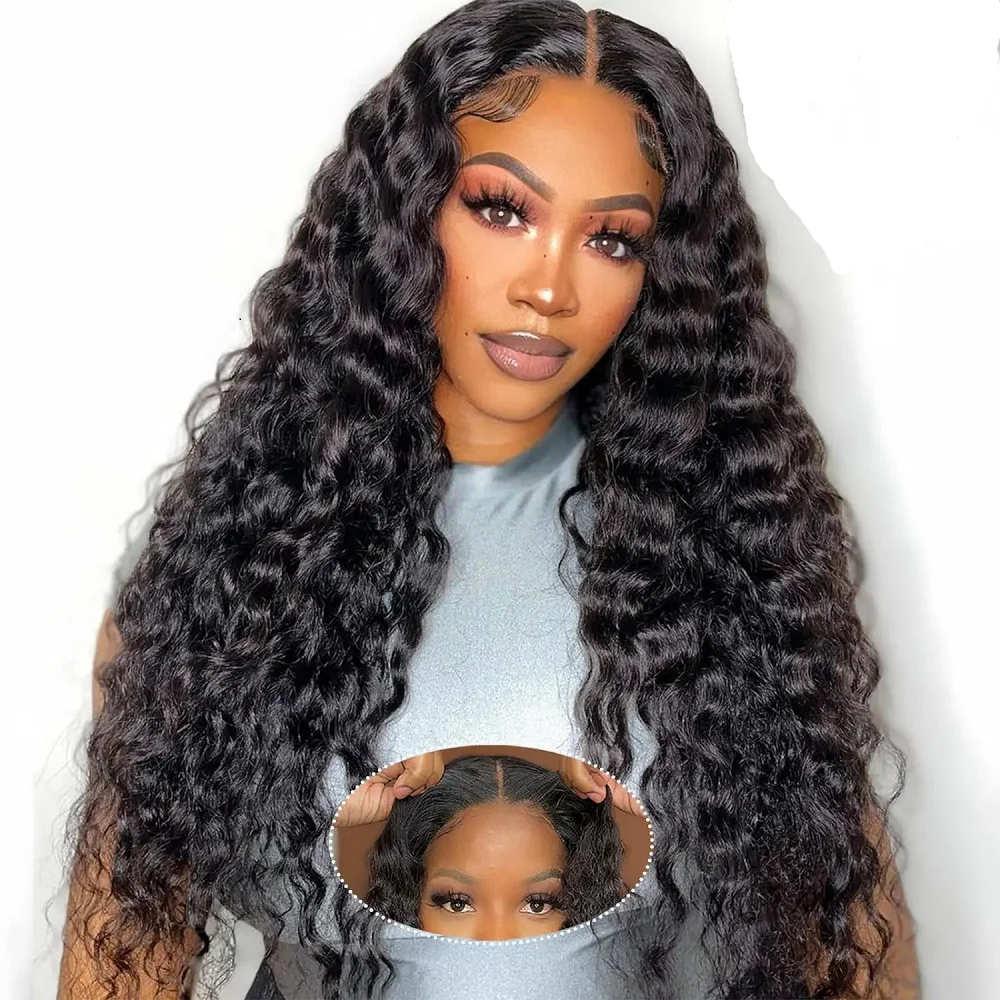 200 Density Ready To Wear Deep Wave Glueless Lace Front Wig Human Hair 5x5 HD Lace Closure Wig Pre Plucked Curly Wave Remy Hair