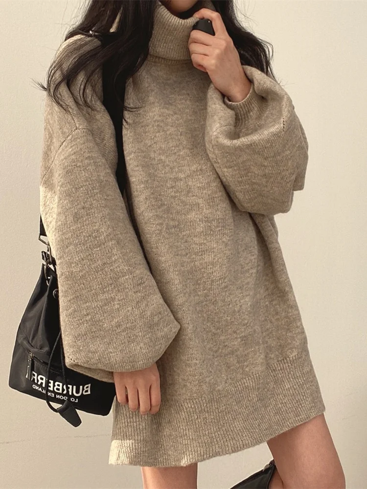 

Oversized Turtleneck Women Autumn Winter Knitted Sweater Female Korean Fashion Long Pullovers Ladies Casual Loose Warm Jumpers