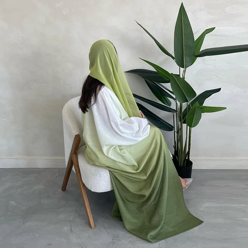 Fashion Gradient Printed Loose Cardigan Elegant Batwing Sleeve V-neck Women's Long Shirts Autumn New Muslim Casual Commute Robes