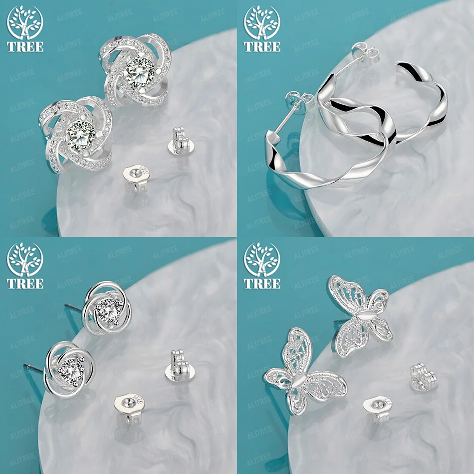 

Fashion 925 Sterling Silver Rose Flower Butterfly Geometric Stud Earrings Women Birthday Party Gift Fine Jewelry Accessories