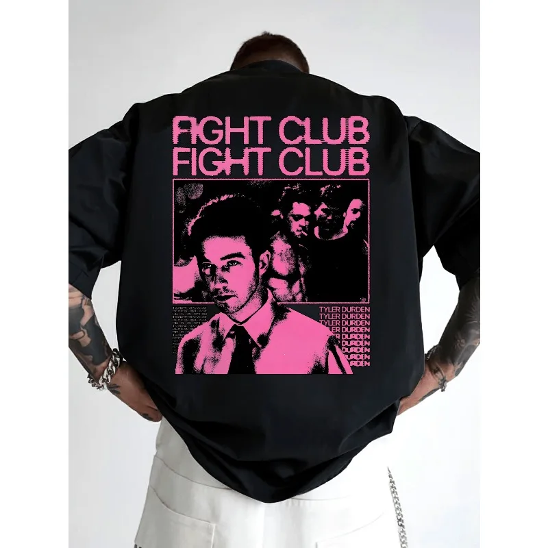 Herren Fight Club Grafik-T-Shirt - Tyler Durden Name & Retro-Design, Schwarzes Lässiges Sommer-T-Shirt, Rundhals Kurzarm