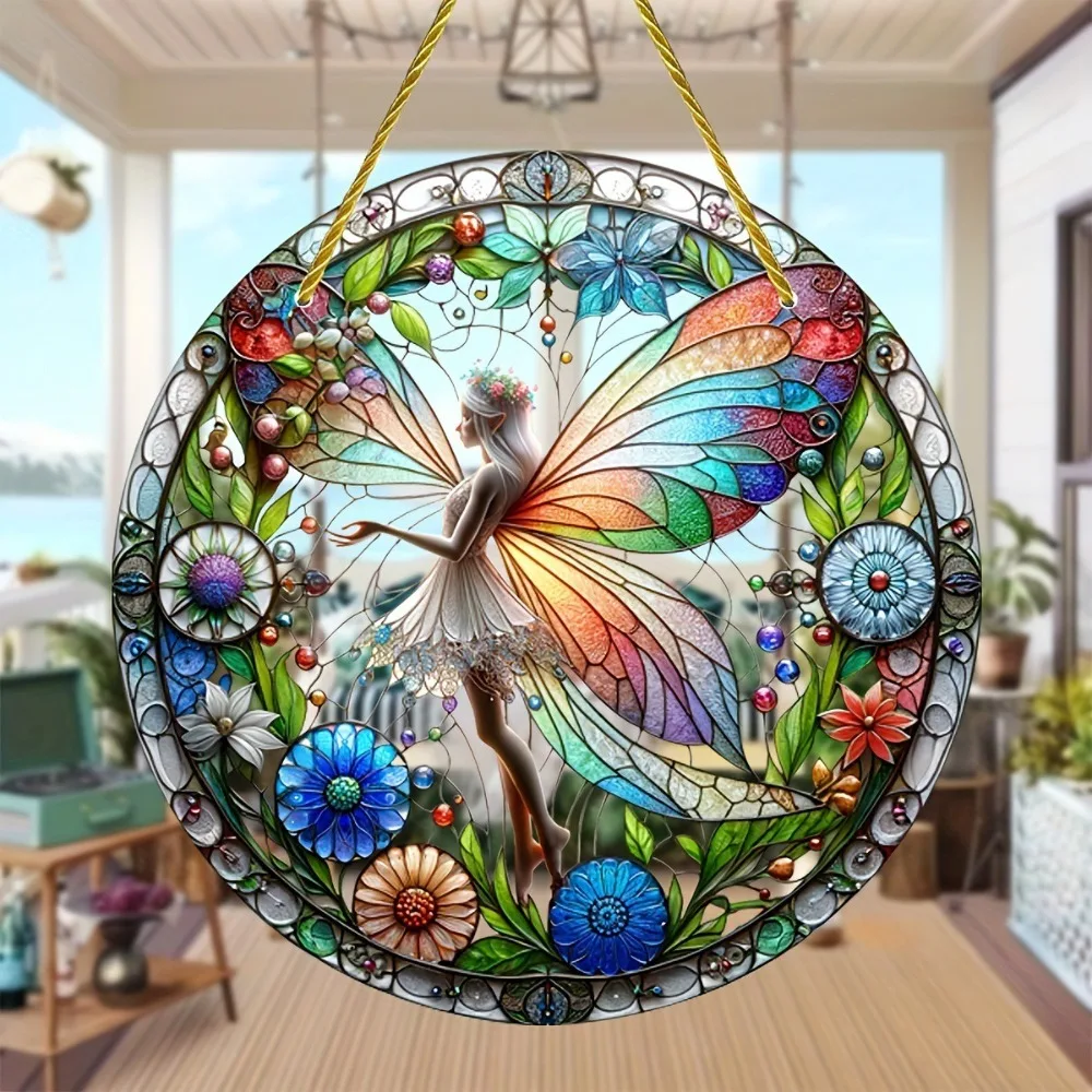 

Decoration Forest Fairy Sun Catcher Glass-Style Acrylic Fairy Suncatcher Window Hanging Colorful Window Light Catcher Garden