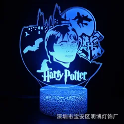 Harry Potter 3D Night Light Anime Figures Hogwarts Acrylic Crack Base Night Light Home Bedroom Decoration Table Lamps Kids Toys