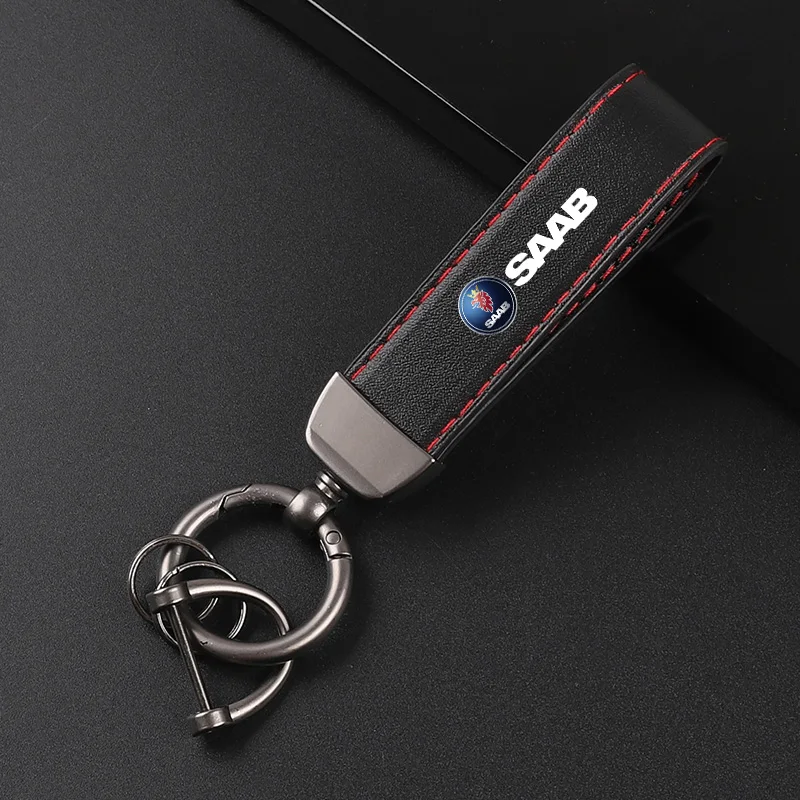 Deluxe Leather Keychain with Car Badge Keychain Pendant For  SAAB 9-3 9-5 93 95 900 9000 Sweden Decal