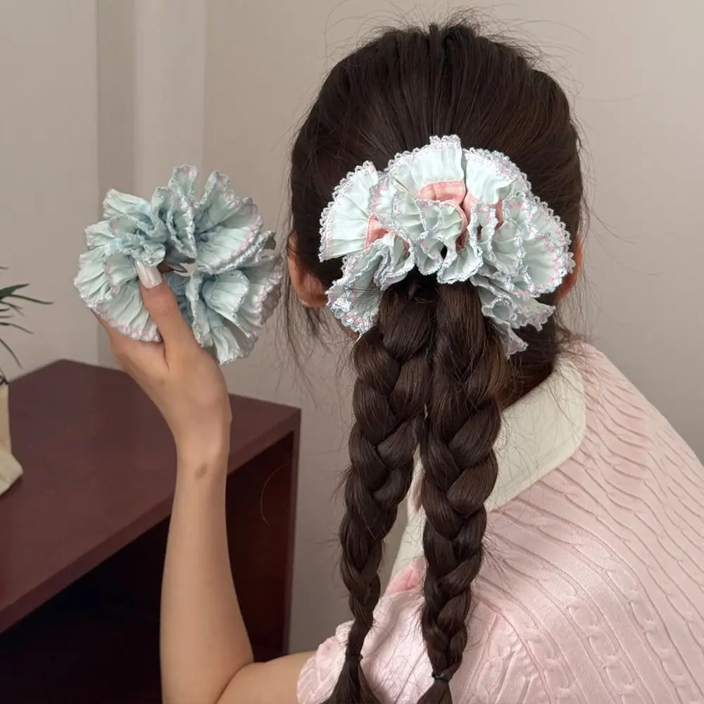 

Exquisite Elastic Plaid Scrunchies Sweet Korean Style Large Lace Hair Tie Ponytail Holder Multilayer Exaggerated Hair Ring Lady