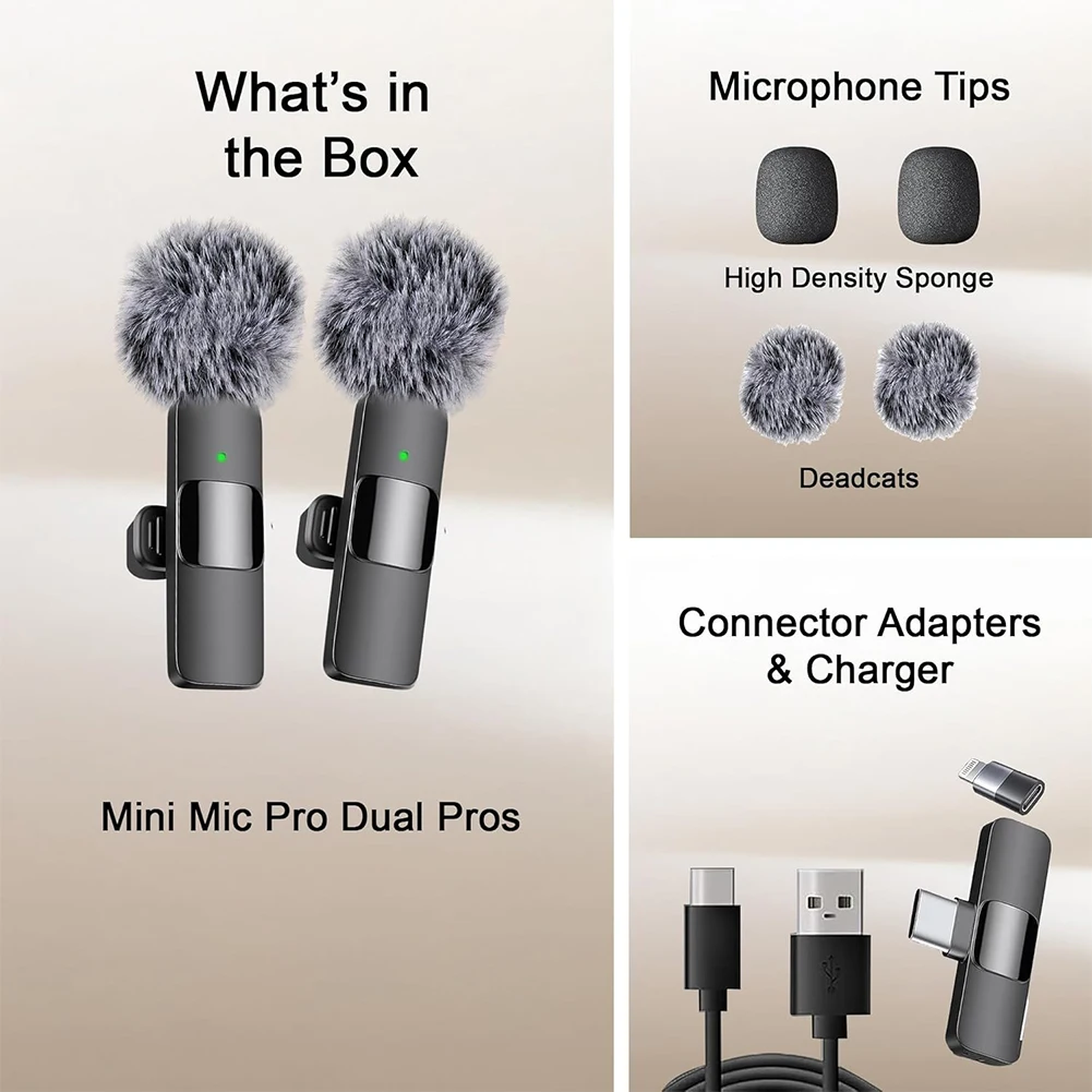 Microphone Lavalier sans fil 2 en 1, chargement de Type C, enregistrement vidéo, suppression du bruit, pour Interview, vidéo, Podcast