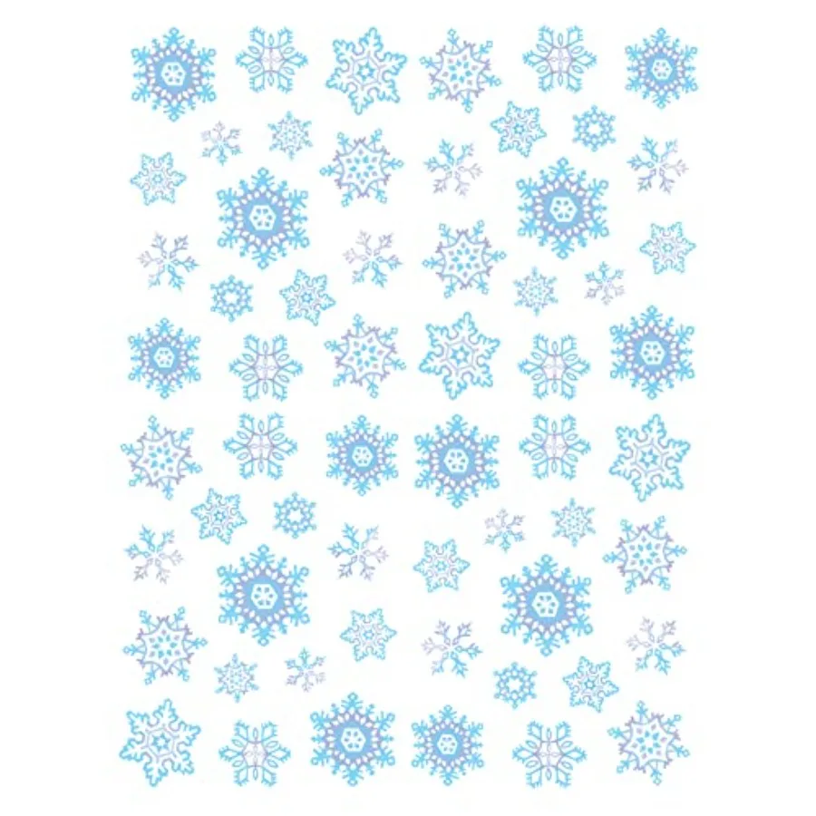 4 hojas de pegatinas de copos de nieve en azul, gris y blanco para decoraciones de temporada de invierno, ideales para temas nevados y manualidades festivas de vacaciones
