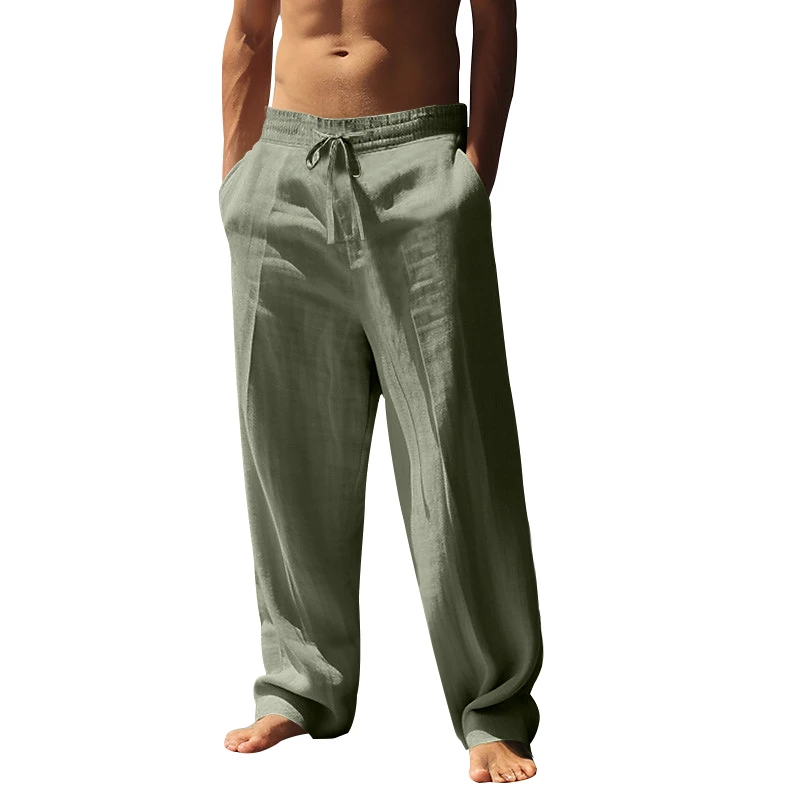 Men's Breathable Linen Hip-Hop Pants Loose Fit Tapered Leg for Running Yoga Golf Casual Wear Black Spring Summer Collection