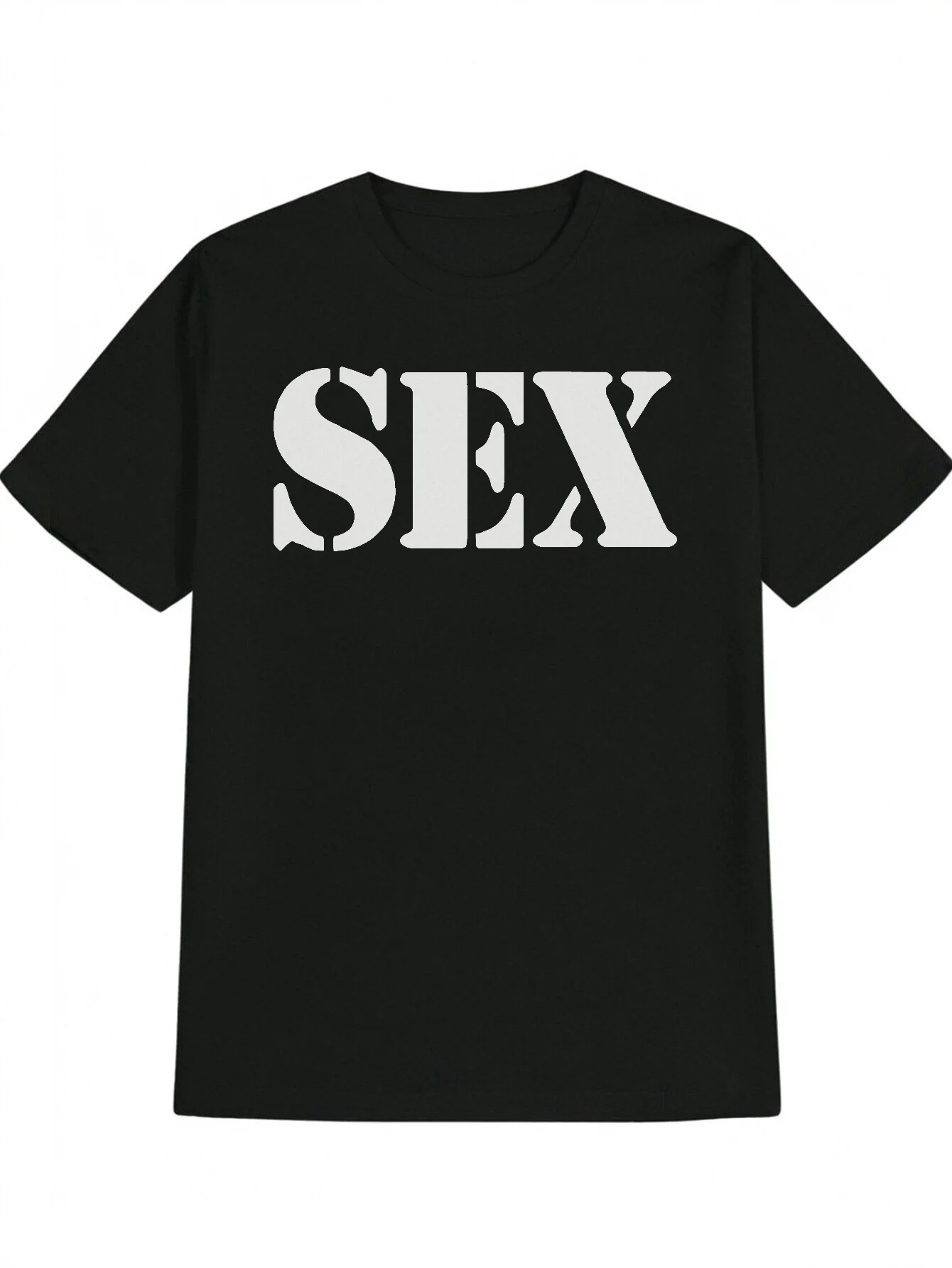 تي شيرت رجالي جريء "SEX جرافيك تي شيرت قطني أسود مع حروف بيضاء بأكمام قصيرة ورقبة مستديرة تي شيرت يومي تي شيرت جرافيك جريء