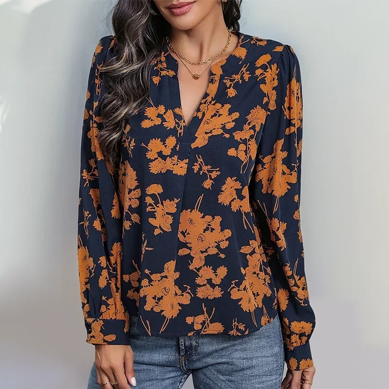 Conciso Lente en Herfst vrouwen Commuter Stijl Blouse Lange Mouwen Trui Gedrukt Shirt Casual Tops Vrouwen Kleding S8952