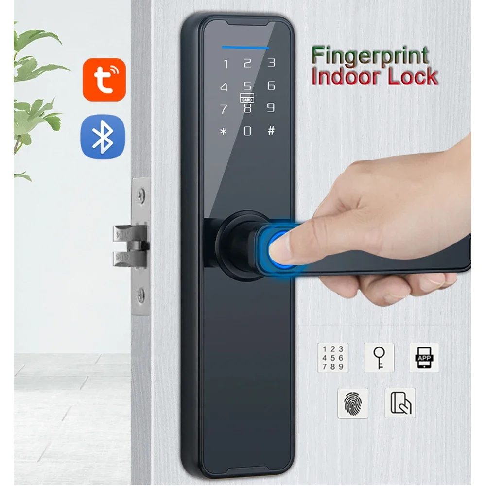 Apartemen Hotel gerbang pegangan kunci biometrik tanpa kunci Mortise keamanan elektronik Tuya Digital sidik jari kunci pintu pintar