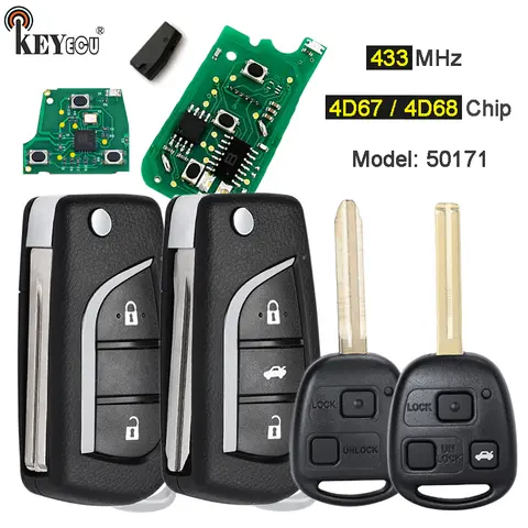 KEYECU 433MHz 4 d67/4 d68 Chip modello: 50171 aggiornato Flip Remote Key Fob per Toyota Prado 120 RAV4 Kluger Previa FJ Cruiser Land