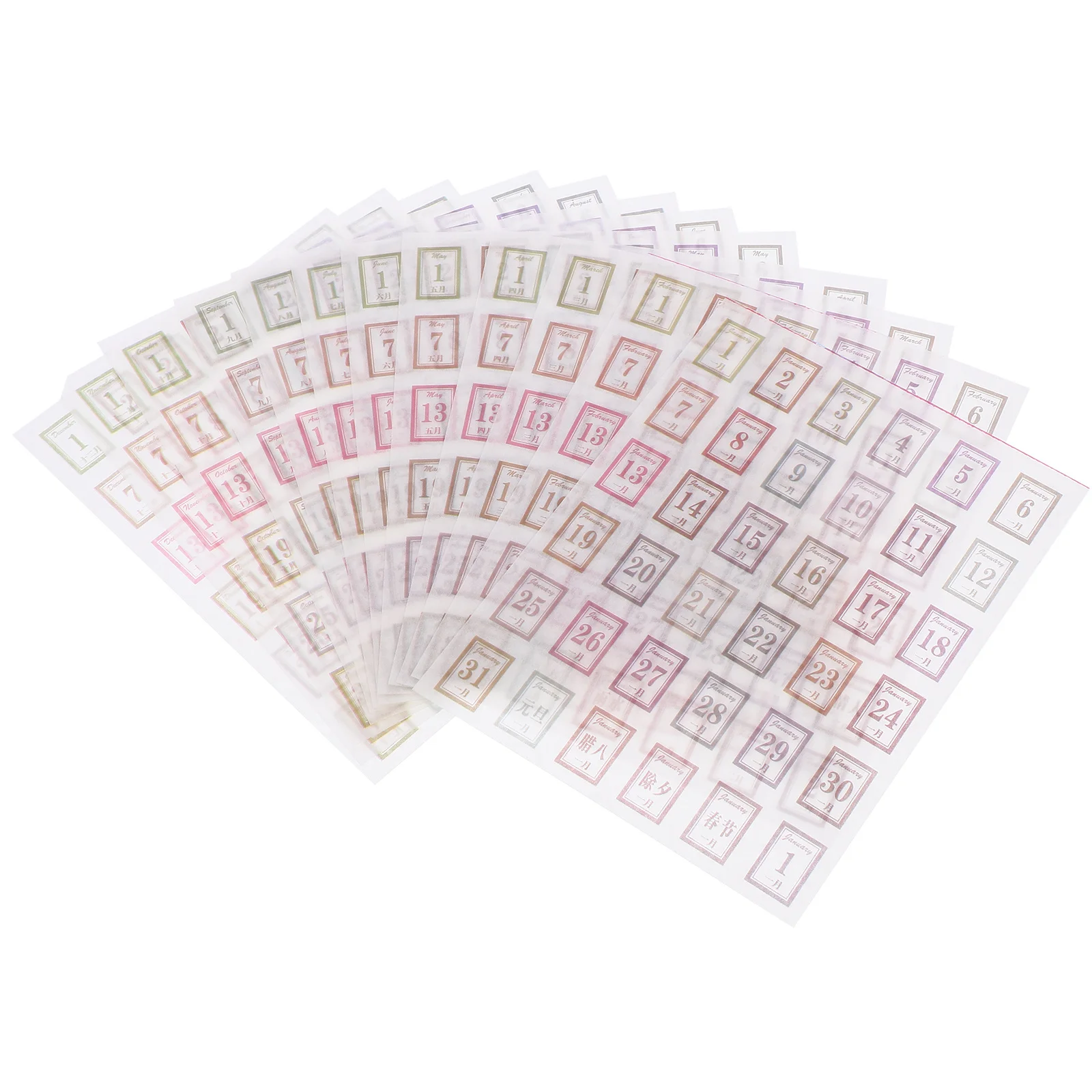 

12 Sheets Daily Calendar Stickers Paper Material for Notebook Planning Book Scrapbook Number Stickers Page Calendar