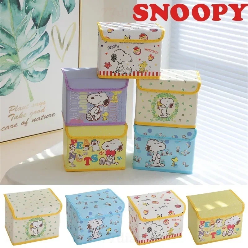 Snoopy-caja de almacenamiento de escritorio para mujer, bonita caja de maquillaje de Anime a prueba de polvo, dibujos animados, cosméticos, juguetes, ropa interior, cesta organizadora creativa