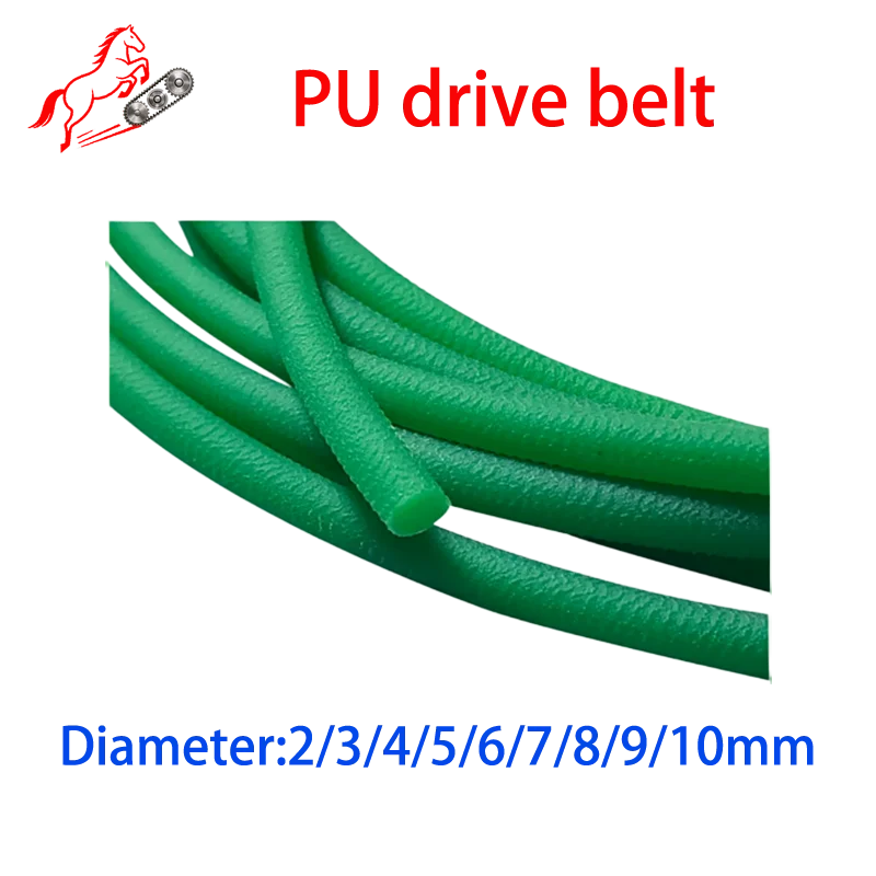 Green Polyurethane Conveyor Belts Round PU Drive Belt Meltable Cord Diameter 2/3/4/5/6/7/8/9/10mm