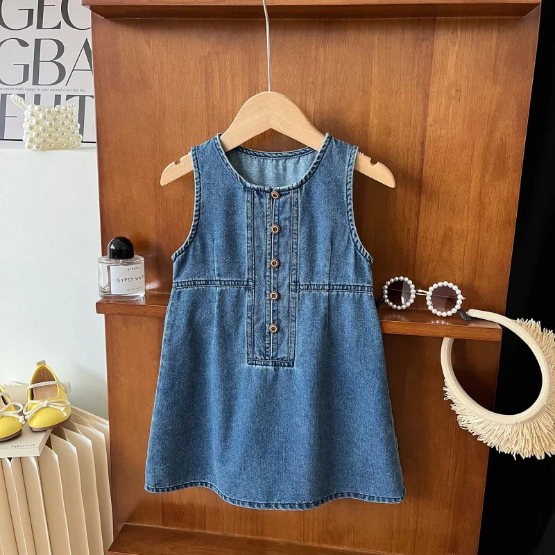 

2024Summer New Girls' Washed Sleeveless Dress Baby Summer Comfortable Dress24156