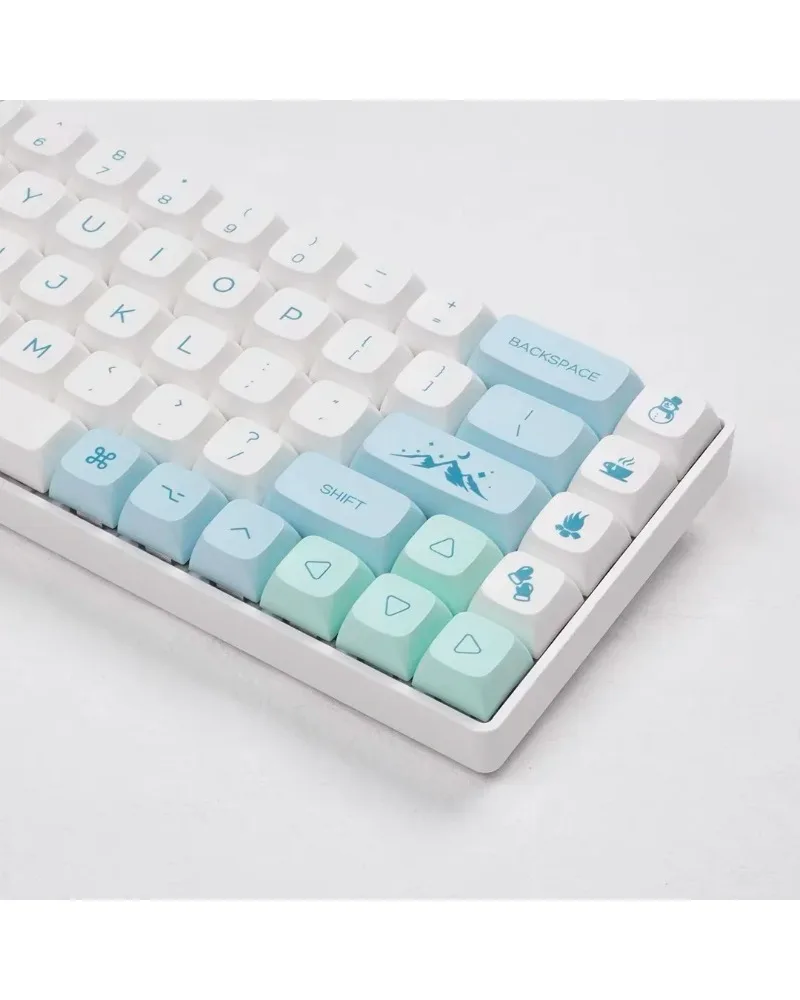 light blue mint green and white color block pbt dye sub keycaps full set oem profile for mechanical keyboards