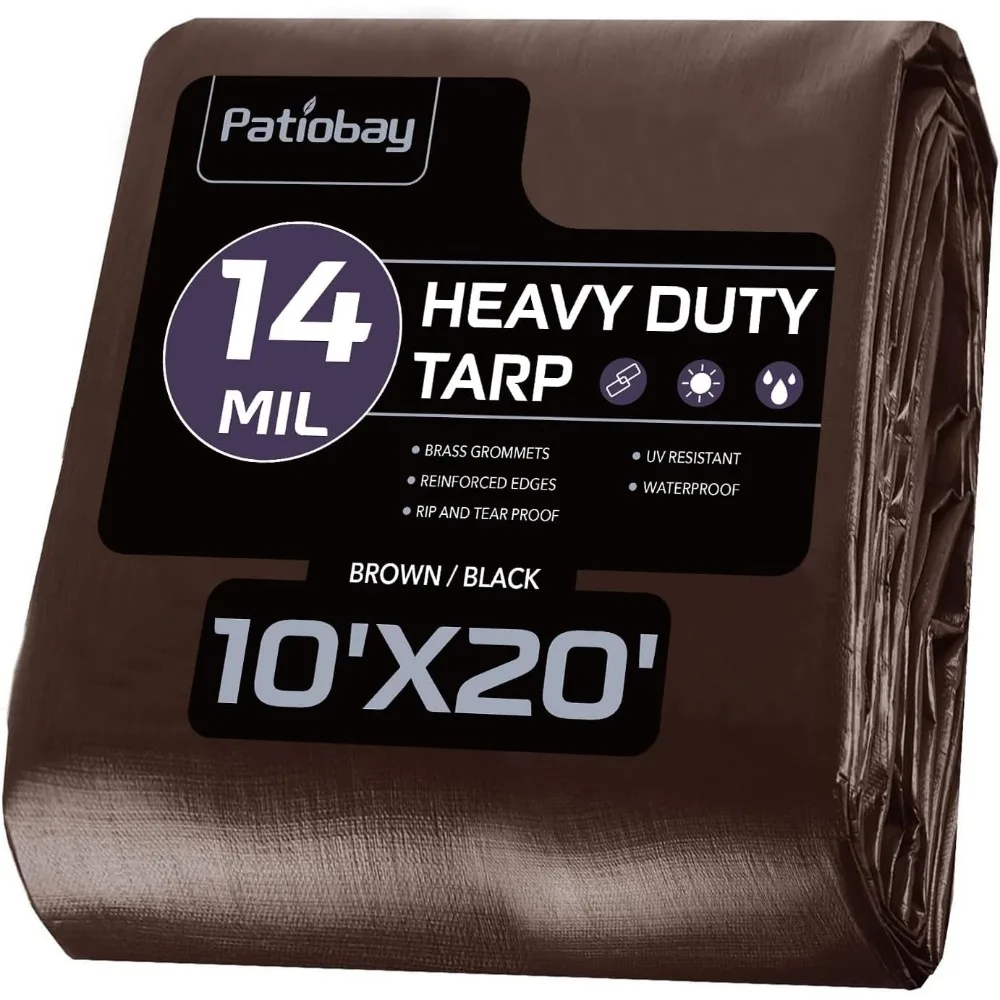 

10x20FT Heavy Duty Waterproof Tarp, 14 Mil Thick with Metal Grommets, UV Resistant for Outdoor Use
