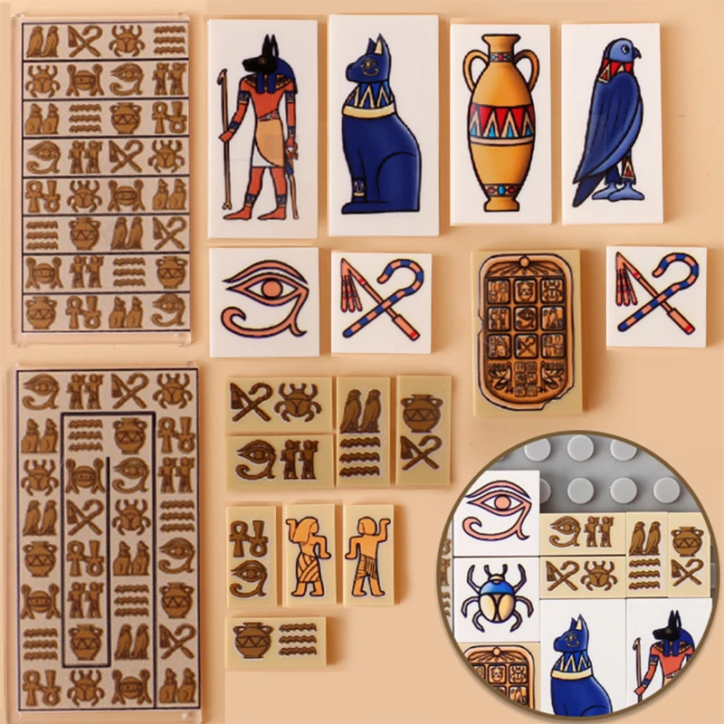 MOC Wall Egypt Mural Printed Building Blocks Egyptian Stone Pot Relief Tiles Bricks Assemble Toys Gift