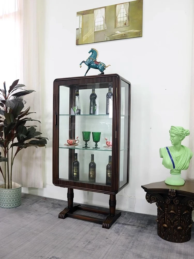 شنغهاي القديمة لسان الخشب الصلب وخزانة النبيذ الزجاجية نقر، والأزياء الكلاسيكية الرجعية العرض الحديث القديم، وخزانة جانبية بسيطة #2
