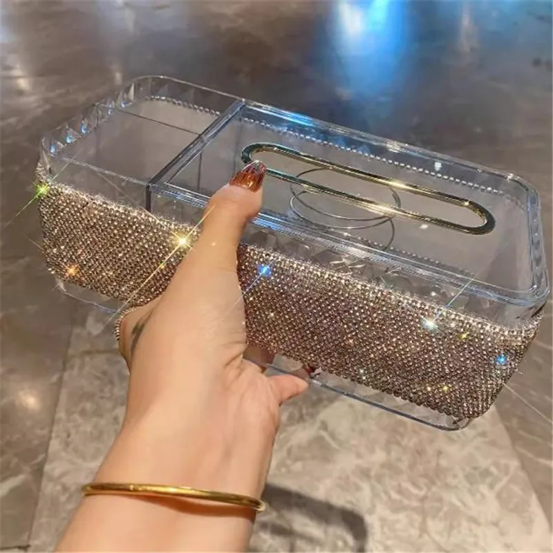 Living Room Luxury Celebrity Bling Clear Rhinestone Decorate Collective Storage Tissue Box