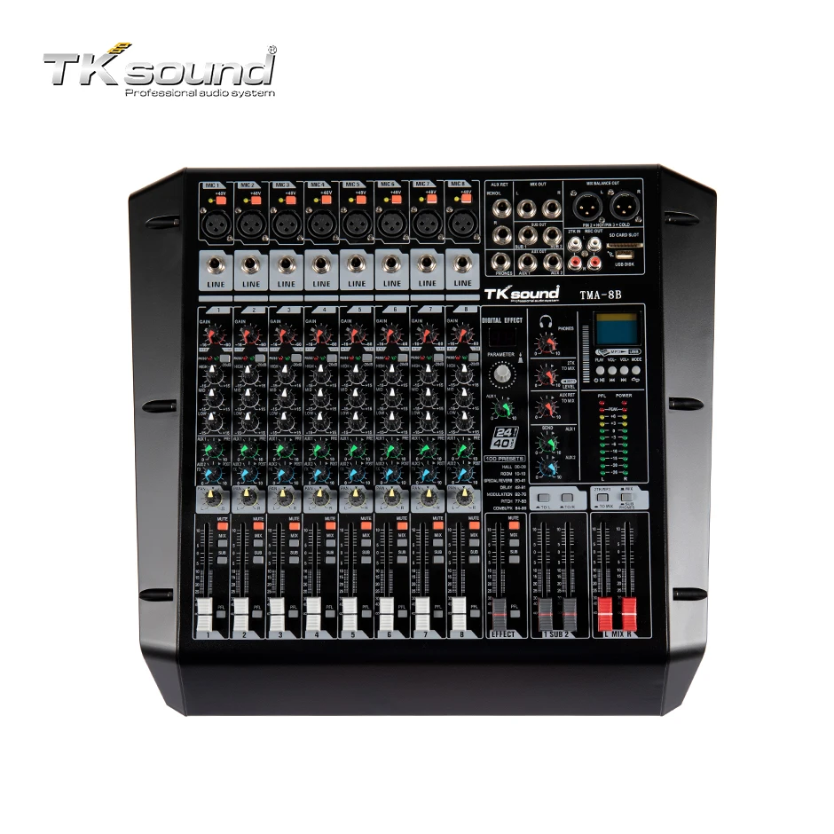 TKsound Selling  8 Channel professional sound mixer stereo digital audio music karaoke DJ Audio Mixer