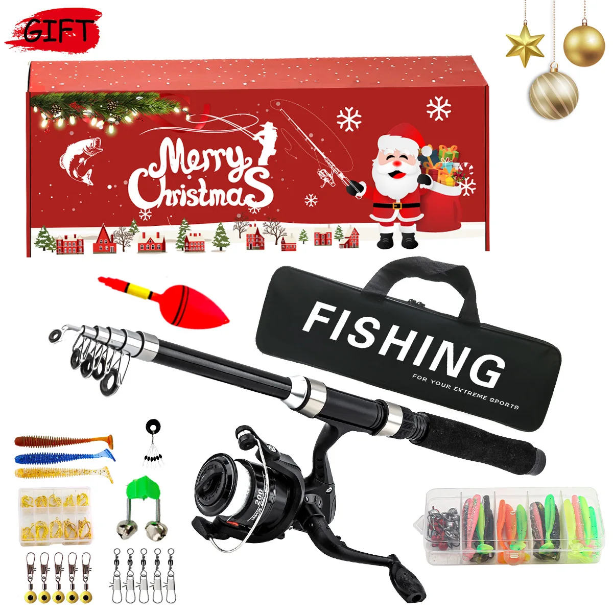 

Christmas Fishing Rod Set Gift Lightweight Rod Combo Sets for Deep-Sea Casting Saltwater Fishing Rod and Reel Full Set