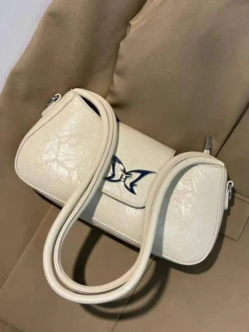 Bloom Butterfly White Y2k Handbag Purse Women Retro Leather Underarm Wallet Female Versatile Shoulder Crossbody Bag 2025