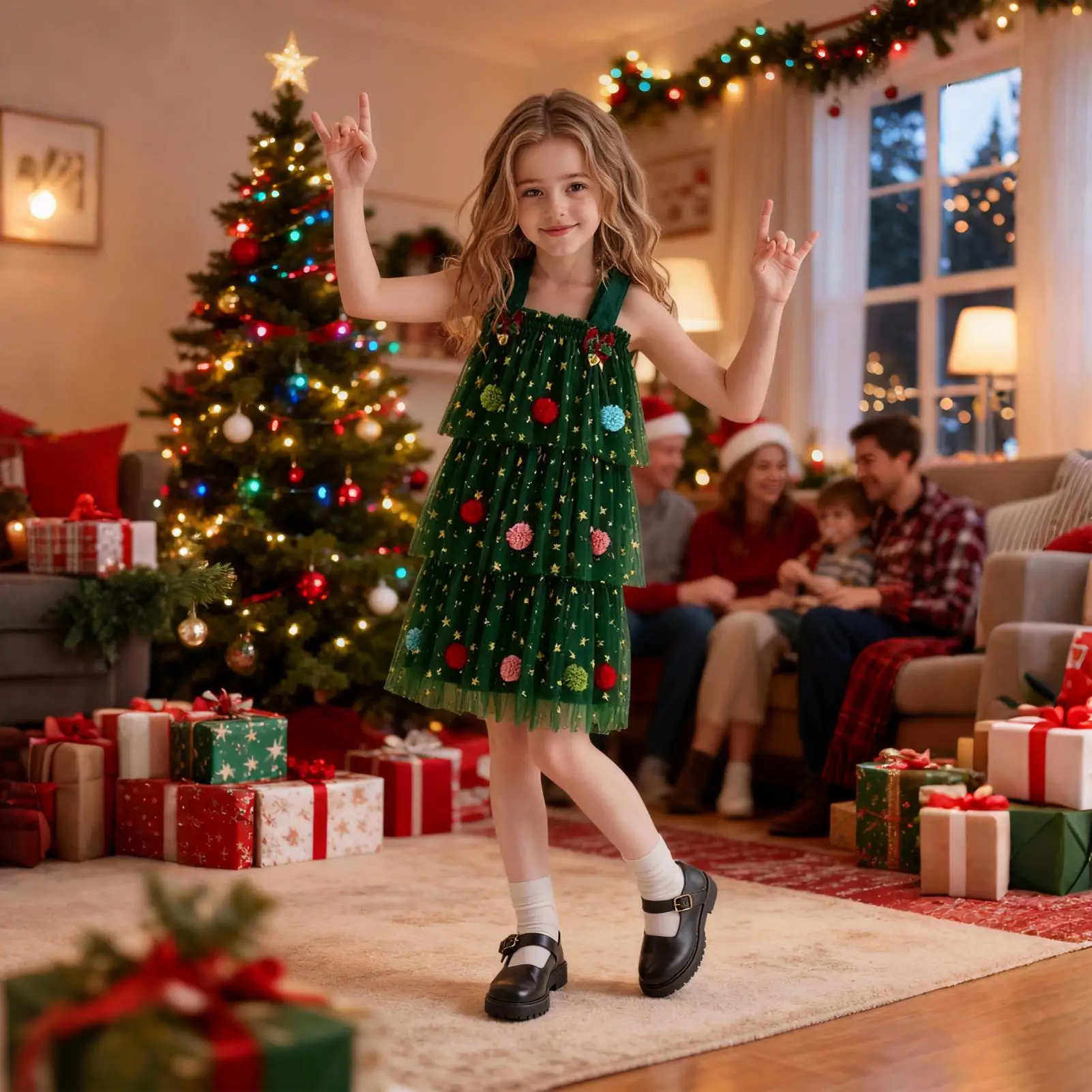 

Kids Christmas Dress Fashion Girls Dress Glitter Clothes Tiered Outfit For Event Party Birthday Outdoor Activities Club Festival