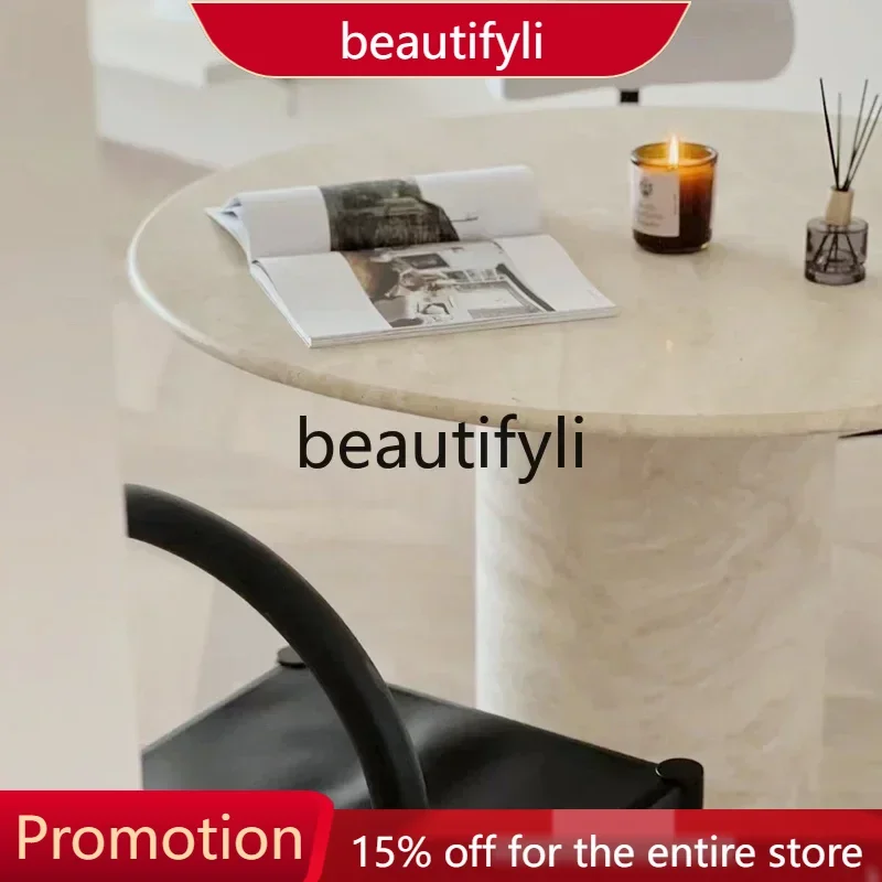 

X188 Nordic cream wind tunnel stone round dining table living room home light luxury French marble round table