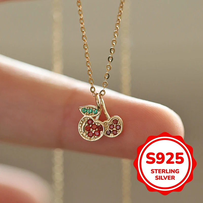 

s925 sterling silver fruit cherry shape necklace for women light luxury retro fashion simple trend classic elegant daily cute
