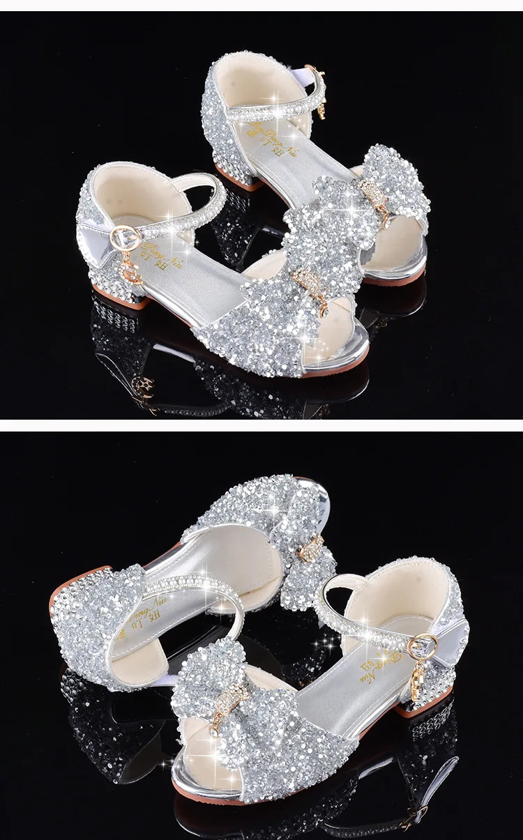 Summer Children\'s Sandals Exquisite and Beautiful Princess Crystal Shoes 2024 New Kids Soft Soled White Girls Performance Shoes